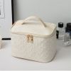 White Premium Large capacity Portable Travel Makeup Bag, Multi-functional Cosmetic Organizer, Stain-resistant, Handheld Square Bag