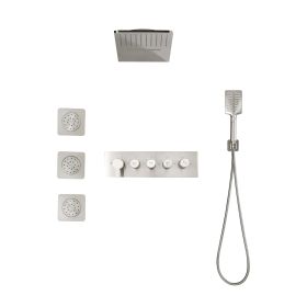 Wall Mounted Waterfall Rain Shower System With 3 Body Sprays & Handheld Shower (Color: as Pic)