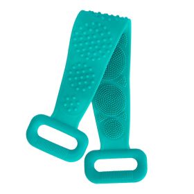 Silicone Back Scrubber Belt For Shower Exfoliating Foaming Body Wash Strap Brush Bristles Massage Dots (Color: Green)